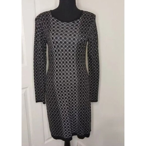 Cynthia Rowley Black & White Geometric Long Sleeve Knit Sweater Dress M‎ - Picture 1 of 11